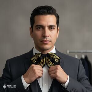 Mexican Embroidered Charro Moño – Traditional Satin Mariachi Bow Tie
